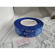 Лента репсовая 25 мм, "Дамаск", цвет синий